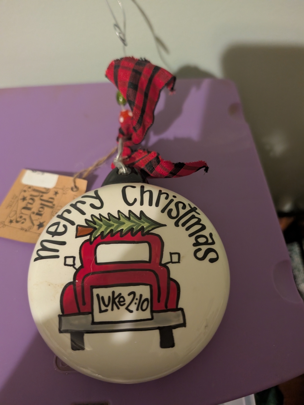 Merry Christmas Red Truck Ornament with Scripture Accent